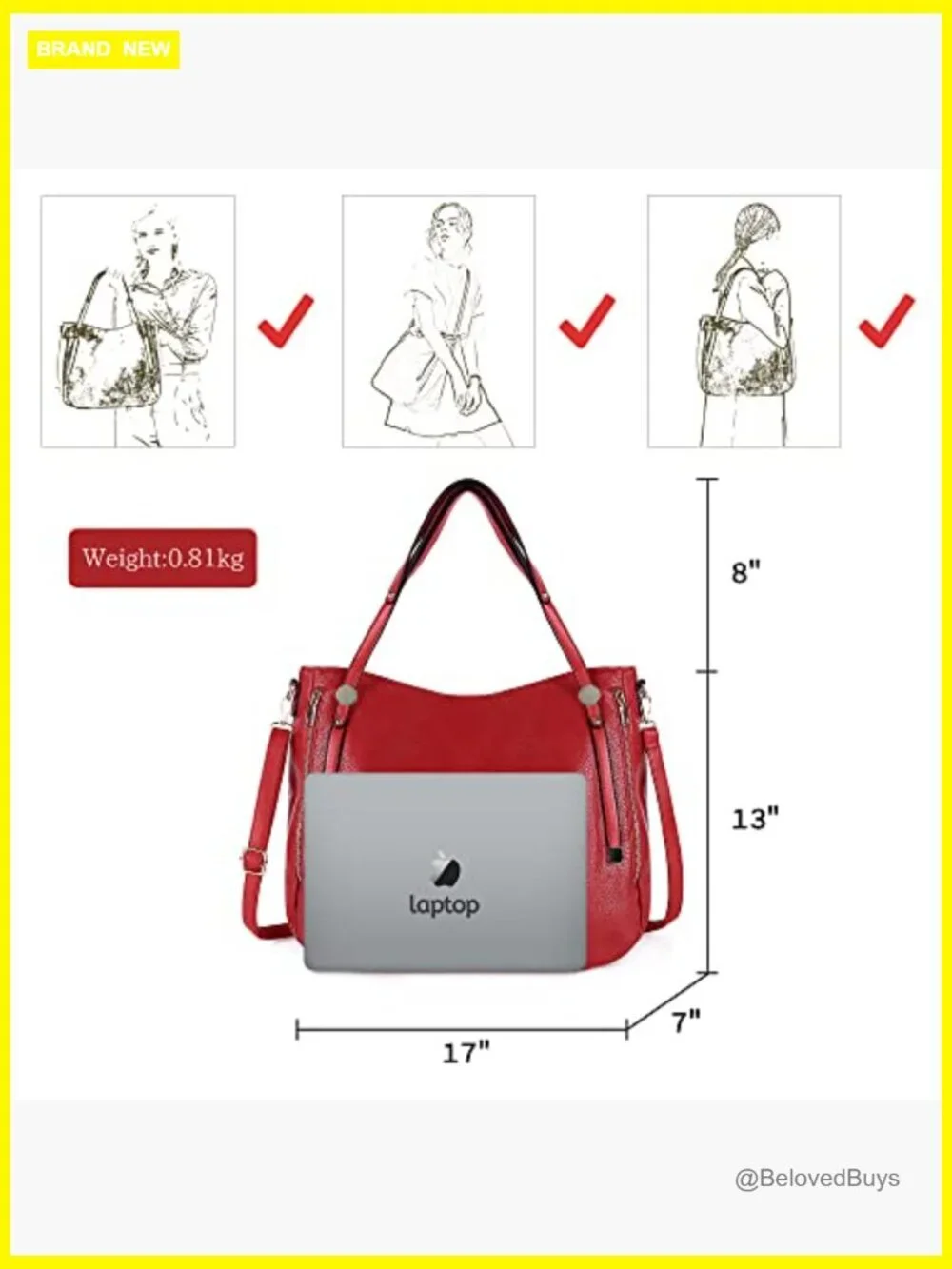 Large Hobo Handbag Vegan Leather Crossbody Tote Shoulder Bag with Pockets